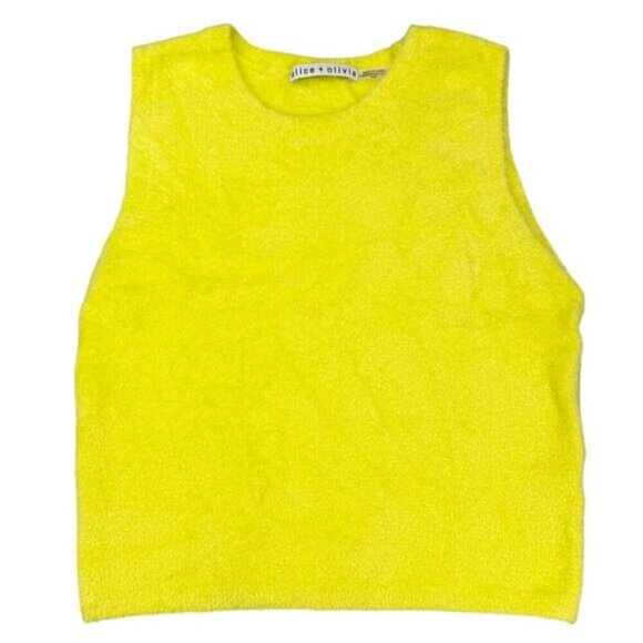 ALICE + OLIVIA Amity Fuzzy Yellow Crop Top Sz Medium - Picture 2 of 5